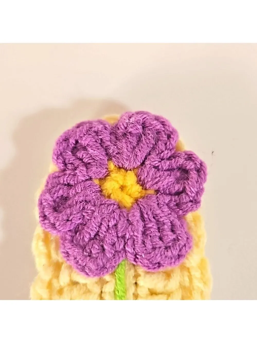 Hand Knit Crochet Hair Clip Handmade Purple Botanical